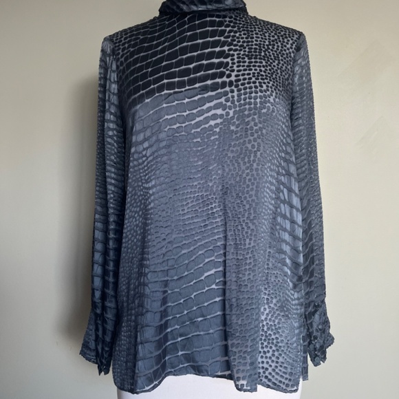 REISS Della Burnout Snake Blue Pattern Workwear Cocktail Silk Blend Blouse Top - Picture 7 of 16